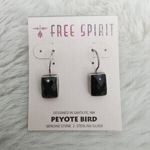 NEW Peyote Bird Free Spirit Black Onyx Rectangle Black Sterling Silver Earrings